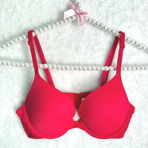size 32A Victoria's Secret PINK wear everywhere red bra padded push up - Picture 2 of 10